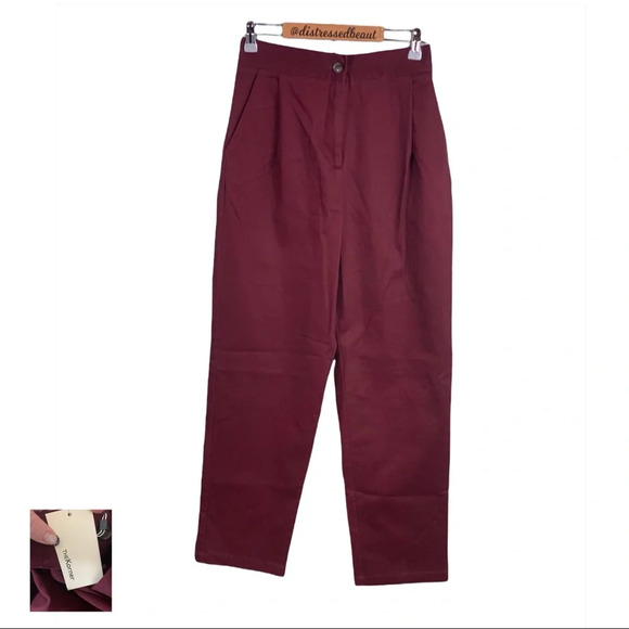 The Korner NWT Wine High Rise Pleated Straight Leg Pant - Picture 1 of 13